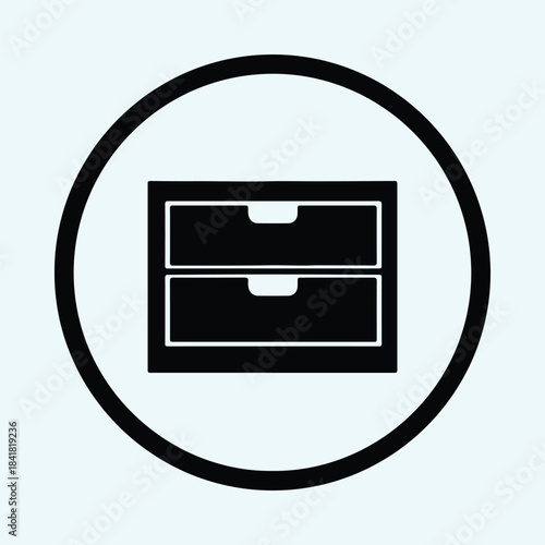 Vector Two drawer storage cabinet furniture glyph icon in a circle silhouette Illustration