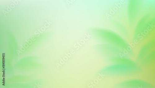 Green spring gradient background with yellow pastel blend. Abstract blur leaves effect, soft mesh texture, fresh nature backdrop, summer sunlight glow, gentle botanical atmosphere, smooth vector