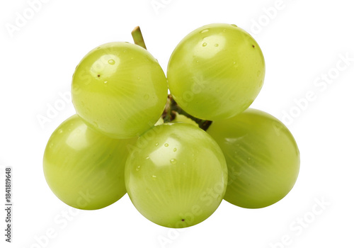 A cluster of five ripe green grapes isolated on a transparent background, showcasing their smooth skin and translucent quality