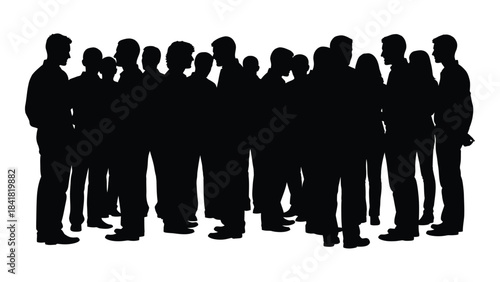 A large group of people standing closely together a dark silhouette