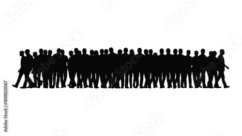 A large group of people standing together in a dark silhouette
