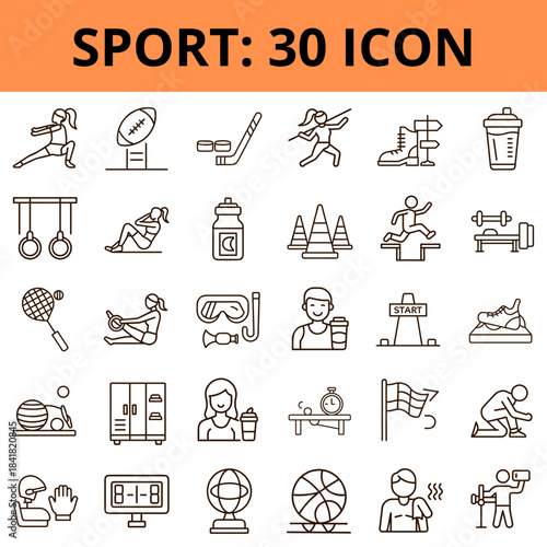 Sport icon set featuring various athletic activities and equipment  