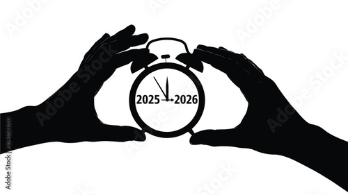 Hands carefully cradle a vintage pocket watch displaying the years 2025 to 2026