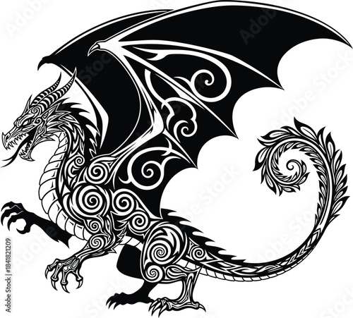 Ornamental Dragon Fantasy Vector Illustration