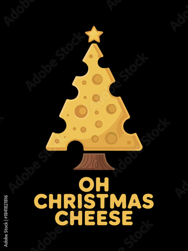 A whimsical tree made from a wedge of cheese . The text below reads 'Oh Christmas Cheese'.