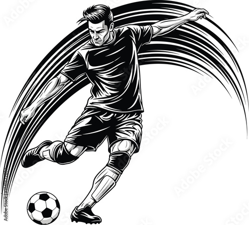 Soccer Player Kicking Ball Dynamic Illustration