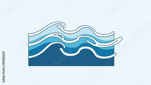 Stylized layered blue ocean waves vector illustration with flowing contours.