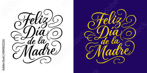 Grupo de mensajes en español Feliz Día de la Madre con florituras de adorno para tarjetas y felicitaciones