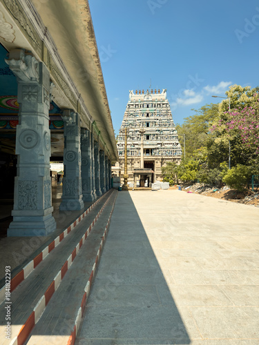 Sangameswarar Temple gopuram at Bhavani Kooduthurai, Tamil Nadu, showing Dravidian architecture at sacred river confluence site.
