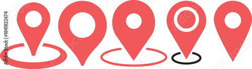 Set of map pin location icons. Modern map markers .Vector illustration on a white background. Simple red map pin. Concept of global coordinate, dot, needle tip, Flat style trend modern brand graphic