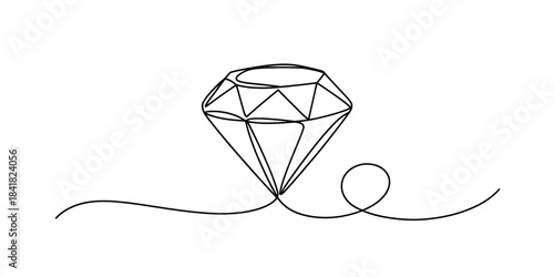 A continuous line art drawing of a minimalist diamond isolated on a white background Vector, illustration