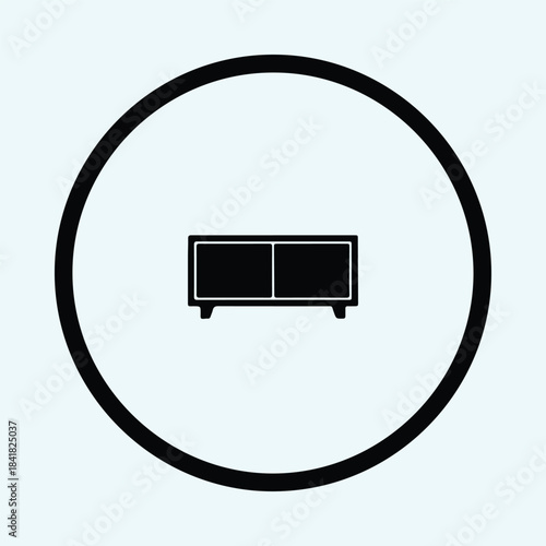 Vector Simple black icon of a modern low chest storage cabinet furniture silhouette Illustration