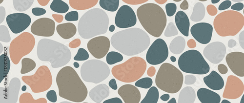 Stone Mosaic Pattern With Natural Organic Shapes. Neutral Earth Tones Create Stylish Paved Tile Texture for Interior or Flooring Design. Vector Illustration.