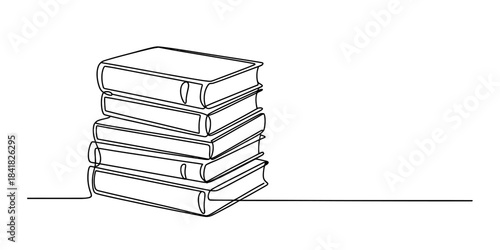 Minimalist continuous line art illustration showing a stack of books representing knowledge and education
