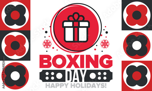 Boxing Day. Day after Christmas Day, when gifts are given! This holiday is associated with shopping and sporting events. Celebrated annually in the Great Britain on December 26th. Vector illustration