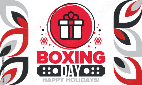 Boxing Day. Day after Christmas Day, when gifts are given! This holiday is associated with shopping and sporting events. Celebrated annually in the Great Britain on December 26th. Vector illustration