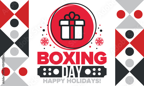 Boxing Day. Day after Christmas Day, when gifts are given! This holiday is associated with shopping and sporting events. Celebrated annually in the Great Britain on December 26th. Vector illustration