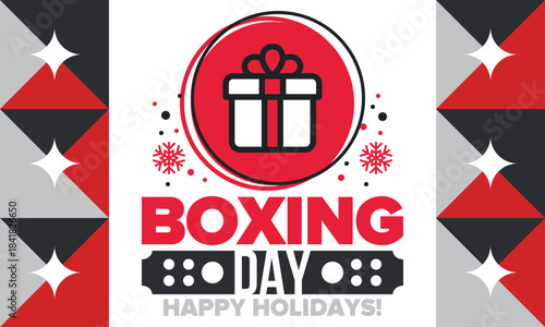 Boxing Day. Day after Christmas Day, when gifts are given! This holiday is associated with shopping and sporting events. Celebrated annually in the Great Britain on December 26th. Vector illustration
