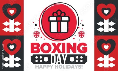 Boxing Day. Day after Christmas Day, when gifts are given! This holiday is associated with shopping and sporting events. Celebrated annually in the Great Britain on December 26th. Vector illustration