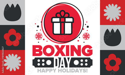 Boxing Day. Day after Christmas Day, when gifts are given! This holiday is associated with shopping and sporting events. Celebrated annually in the Great Britain on December 26th. Vector illustration