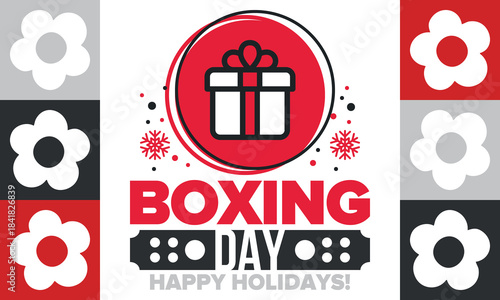 Boxing Day. Day after Christmas Day, when gifts are given! This holiday is associated with shopping and sporting events. Celebrated annually in the Great Britain on December 26th. Vector illustration