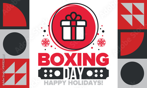 Boxing Day. Day after Christmas Day, when gifts are given! This holiday is associated with shopping and sporting events. Celebrated annually in the Great Britain on December 26th. Vector illustration