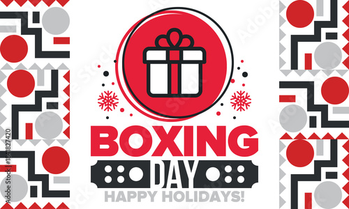 Boxing Day. Day after Christmas Day, when gifts are given! This holiday is associated with shopping and sporting events. Celebrated annually in the Great Britain on December 26th. Vector illustration