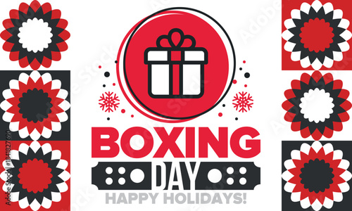 Boxing Day. Day after Christmas Day, when gifts are given! This holiday is associated with shopping and sporting events. Celebrated annually in the Great Britain on December 26th. Vector illustration