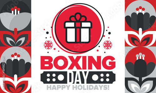 Boxing Day. Day after Christmas Day, when gifts are given! This holiday is associated with shopping and sporting events. Celebrated annually in the Great Britain on December 26th. Vector illustration