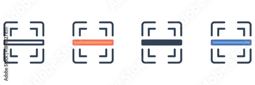 Scan icon set, multiple style collection, line art icons, solid fill icons, vector illustration, barcode scanning, QR code scanning, document scan, digital scanning, security icons, mobile scan, techn