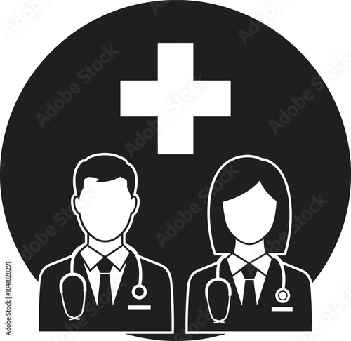 Diverse professional healthcare team standing together in cartoon style, full length vector illustration of male and female doctors and nurse for medical and clinic service
