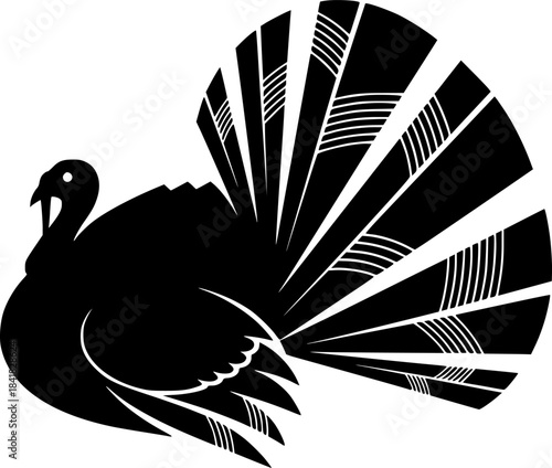 Stylized black and white illustration of a turkey silhouette
