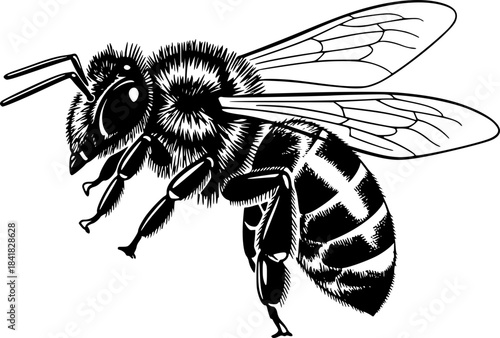 Honeybee | Black and White Vector illustration
