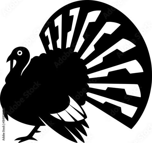 Stylized black and white illustration of a turkey silhouette
