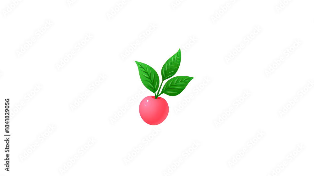 Obraz premium Red berry with three green leaves, isolated on transparency background, symbolizing freshness and natural ingredients, perfect for food, health, or organic product concepts