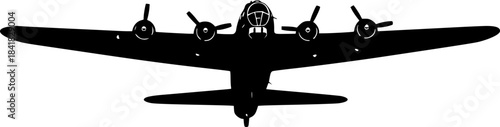 Silhouette of a World War II Era Bomber Airplane with Radial Engines
