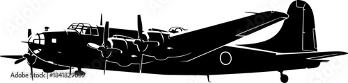 Silhouette of a World War II Era Bomber Airplane with Radial Engines
