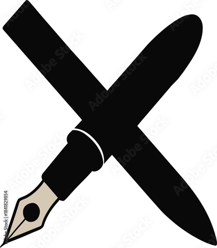 Two Black Fountain Pens Crossed in Minimalist Style vector illustration EPS file download.
