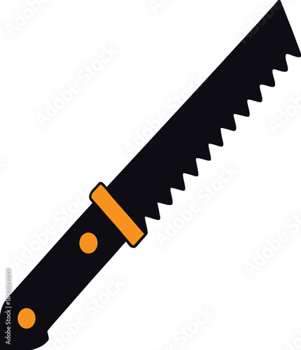 Black and Orange Hand Saw with Sharp Teeth vector illustration EPS file download.
