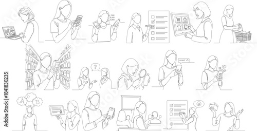 Minimalist Outline Handdrawn Businessman Line Drawing Set Character Poses