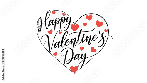 A beautiful heart-shaped illustration with the text "Happy Valentine's Day" written in elegant script, adorned with small red hearts.