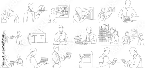 Simple Outline Business Concept People in Different Situations Illustration