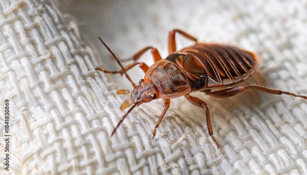 Obraz premium closeup of bed bugs on white fabric illustrates growing infestations and control needs in europe