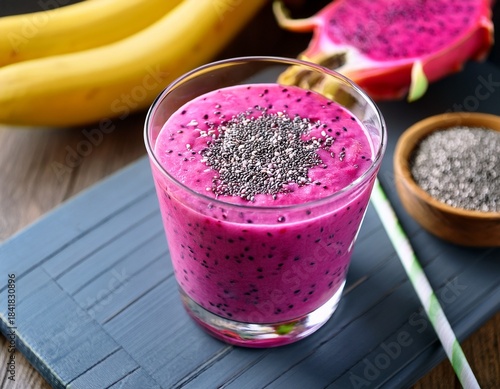 pink dragon fruit smoothie with chia seeds and banana