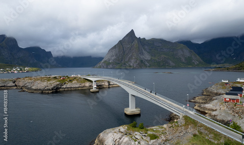 Hamnoy bridge connecting islands in lofoten norway fjord landscape
