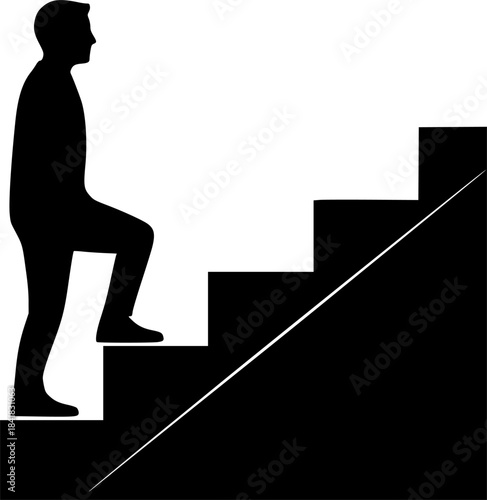 Walking up staircase or stairs icon silhouette and vector
