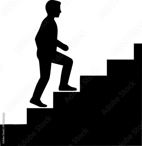 Walking up staircase or stairs icon silhouette and vector
