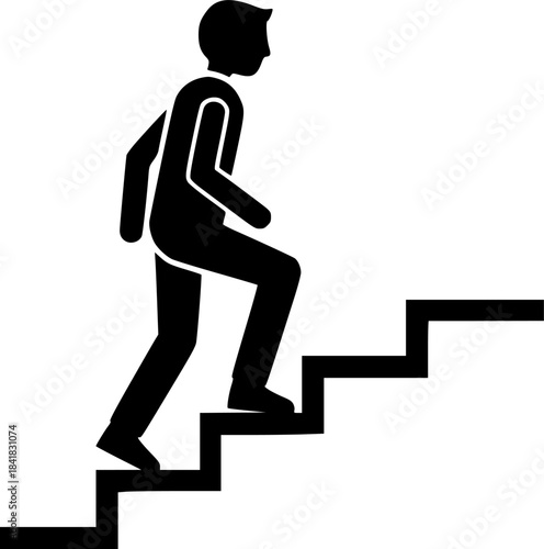Walking up staircase or stairs icon silhouette and vector
