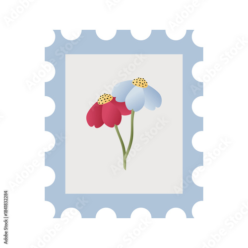 Floral postage stamp. Ideal for stationery design, stickers, scrapbooking, invitations, postcards. Vector 
