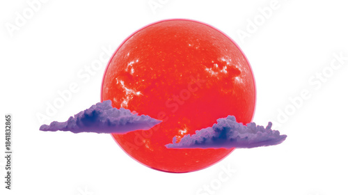 Red sun glowing surreal purple cloud fantasy cosmic dreamy vibrant sky celestial object create magical atmosphere with glowing red sun and purple clouds in surreal cosmic sky